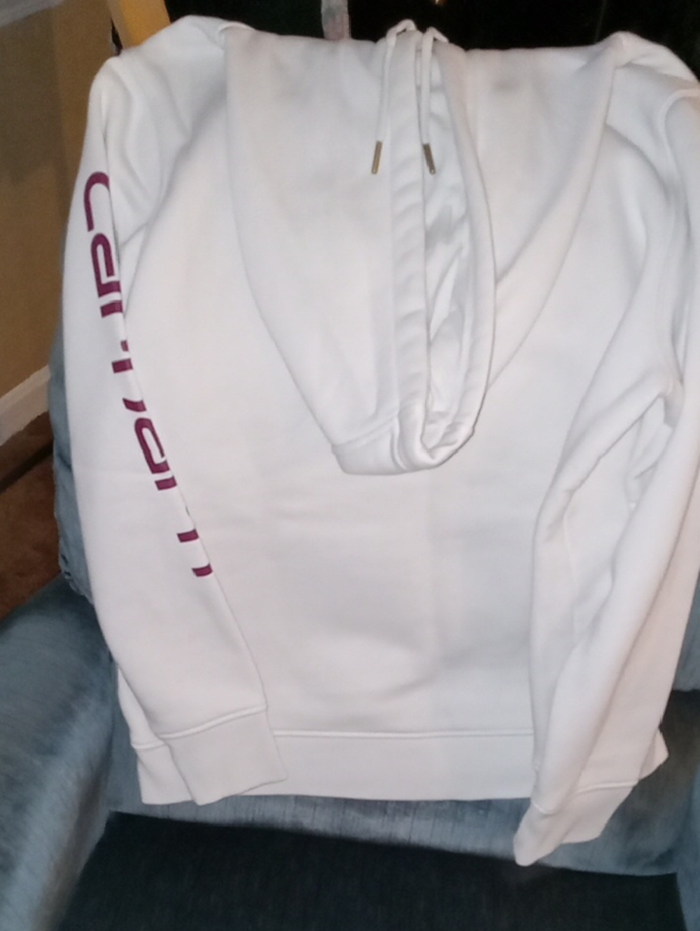 Carhartt WOMENS Cream Hoodie with Purple/Wine Logo - Picture 6 of 8